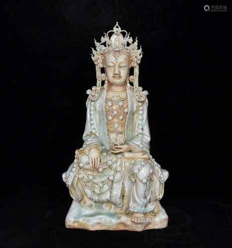Shadow celadon sitting guanyin carved a statue x28x16. 53.5 ...