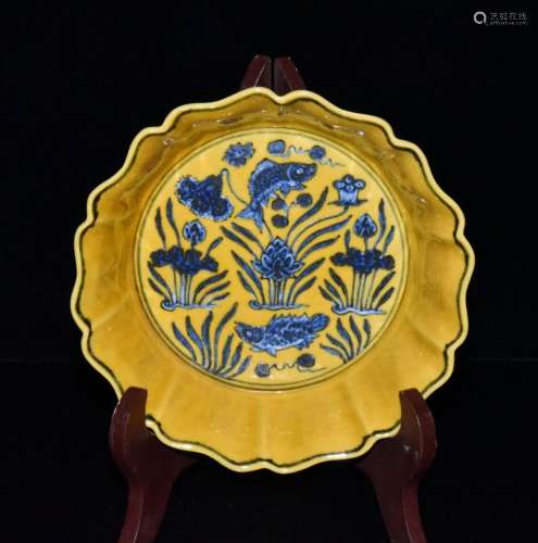 Blue and yellow glaze on fish grass grain melon leng wash 5 ...