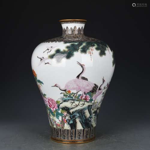 Colored enamel pine crane live plum bottle antique vase is a...