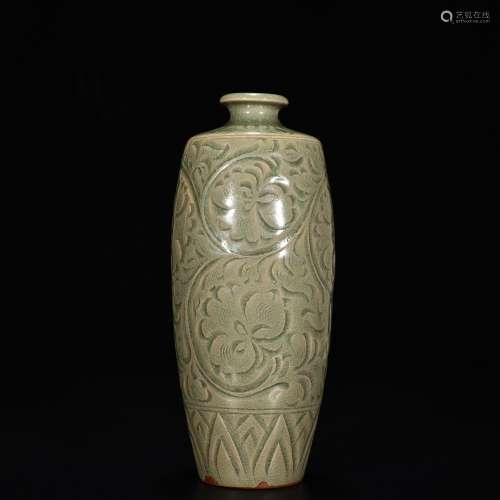 Yao state kiln celadon moment peony flower grain bottle23 cm...