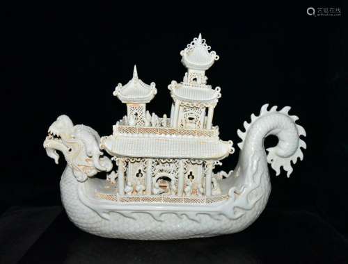 Shadow celadon carved dragon boat 46 x59x20cm 5500