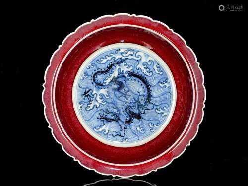 Ji red blue and white dragon plate of 4.2/22.678004567