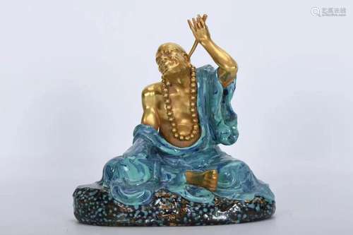 Qing Dynasty Turquoise Glaze Gold Arhat Statue