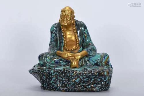 Qing Dynasty Turquoise Glaze Gold Arhat Statue