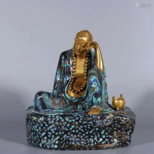 Qing Dynasty Turquoise Glaze Gold Arhat Statue