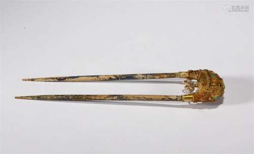 Tang Dynasty fried pearl gilded hairpin