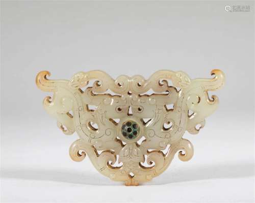 Tang Dynasty white jade inlaid with glazed dragon pattern
