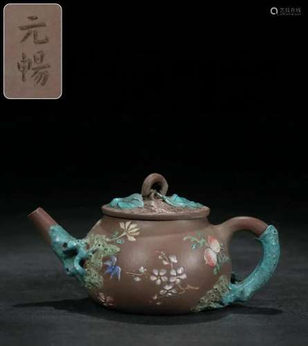 Qing Dynasty purple sand painted pot