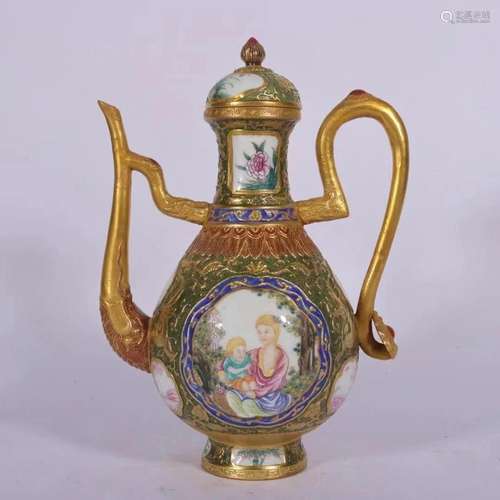 Western figure enamel holding pot in Qing Dynasty