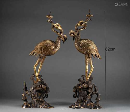 Bronze gilded crane candlestick in the Qing Dynasty