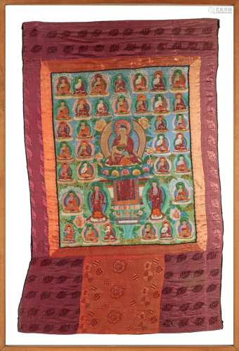 A Thangka depicting the thirty-five Confession Buddhas. Chin...