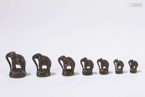 Seven elephant-shaped Indian weights. 19th century