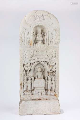 An antique Indian carved stone stele depicting Buddha