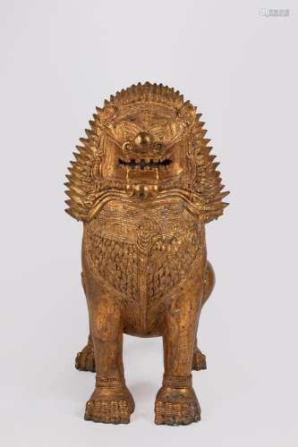 A large gilt bronze lion. Thailand, 19/20th century
