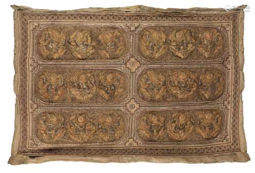 A embroidered panel decorated with dancing figures. Siam/Tha...