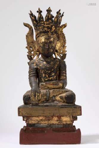 A part lacquered wood Jambupati Buddha. Burma, 19/20th centu...