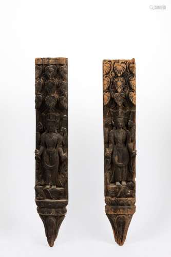 A pair of wood carving with deities. India, early 20th centu...
