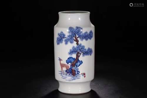 Blue and white youligong fu lu shou poetry east gourd bottle...