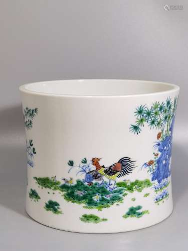 Blue and white color bucket family brush pot caliber 22 high...