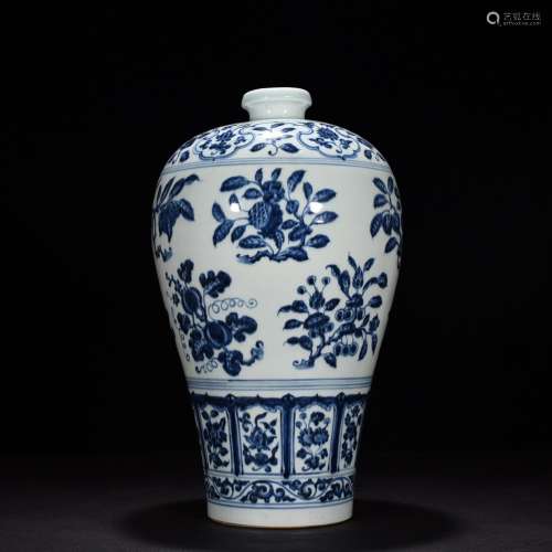 Blue and white fold branch flowers and grain mei bottles of ...