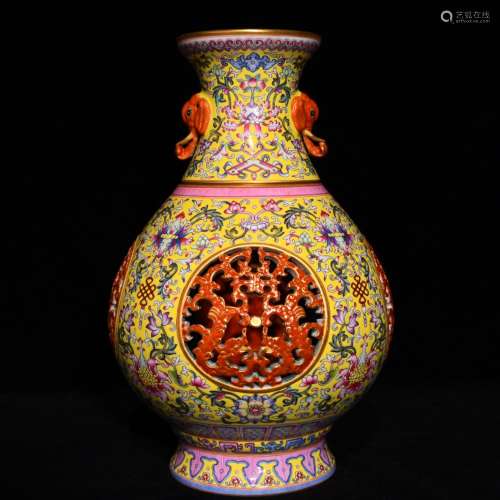 Colored enamel gold flower grain hollow out the bottle which...