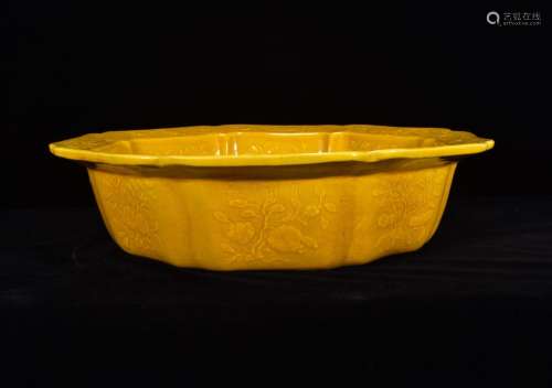 Jiao yellow glaze cut three fruit grain basin 9 * 35