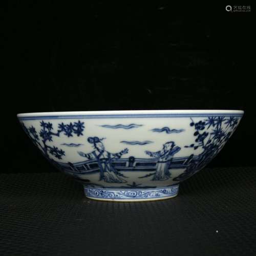 Blue and white shochiku mei lady green-splashed bowls7.3 cm ...