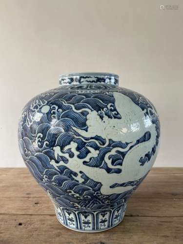 Blue sea water carved white dragon grain big jar of 53 x 50 ...