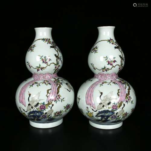 Pastel colour peach cranes grain ribbon gourd bottle32 cm di...