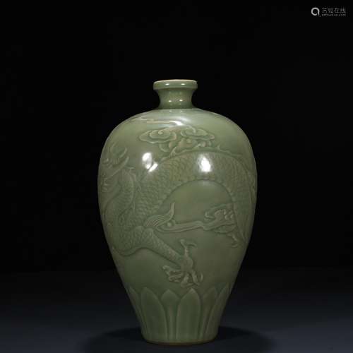 Longquan celadon plum green glaze carved dragon mei bottles ...