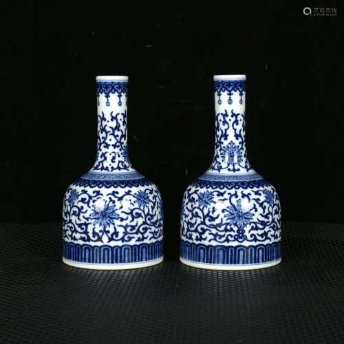 Blue and white pattern bell around branches16 cm high 8.7 cm...