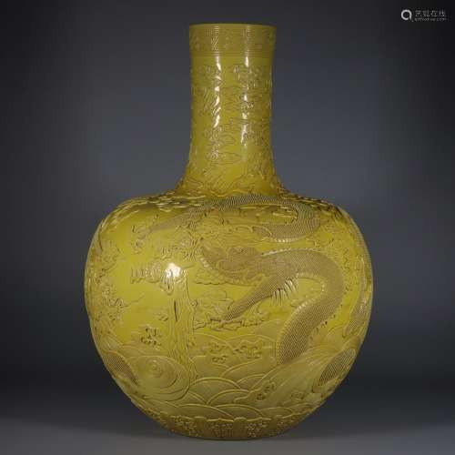 Yellow glaze carving water dragon tree.Size: 59.8 cm, 13 cm ...