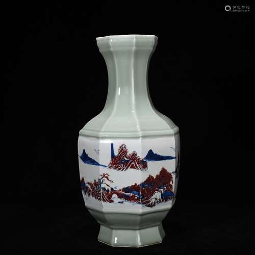 Pea green glaze porcelain youligong landscape eight bottles ...