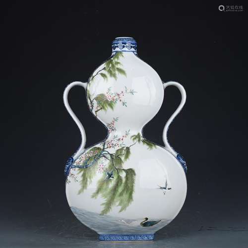 Blue and white medallion pastel Lin chunyan flower-and-bird ...