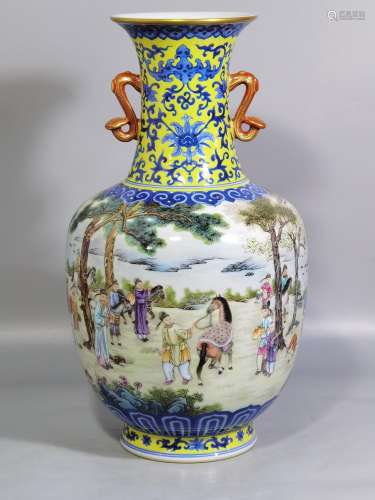 And blue + yellow powder enamel travel vase with a satisfied...