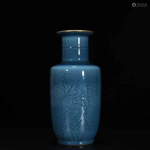 The azure glaze carving flower grain were bottles of 29 * 13...