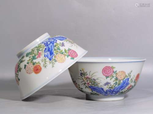 Pastel chrysanthemum butterfly bowl of a pair of high calibe...