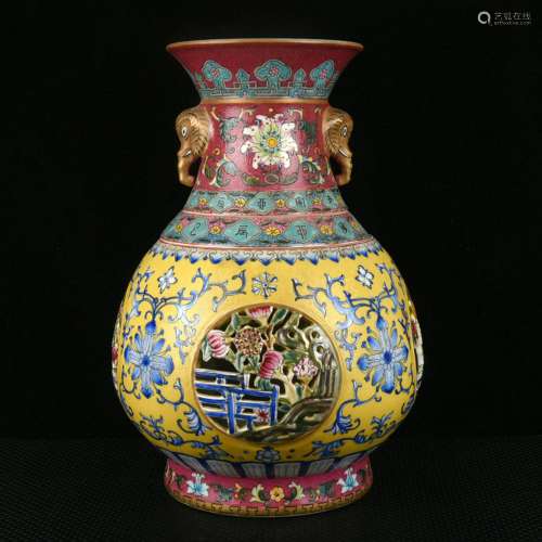 Yellow colored enamel paintera in carving turn heart bottle ...