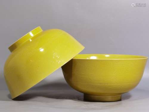 Dark moment longfeng yellow glazed bowl of a pair of high ca...