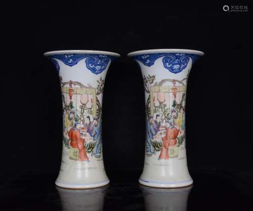 Pastel flower vase with a pair of character story lines;32.5...
