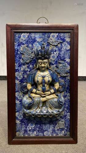 , mahogany paint blue high-relief Buddha appearance as shown...