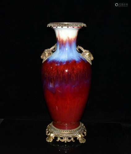 Red kiln porcelain ji piece inlaid copper bottle 49 x21cm 39...
