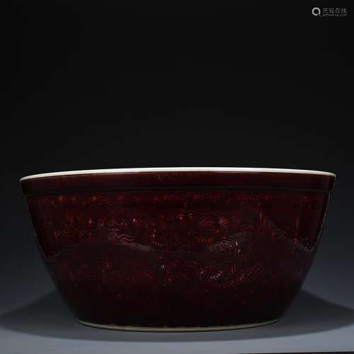 Ruby red glaze carving dragon cylinderCollection of specific...