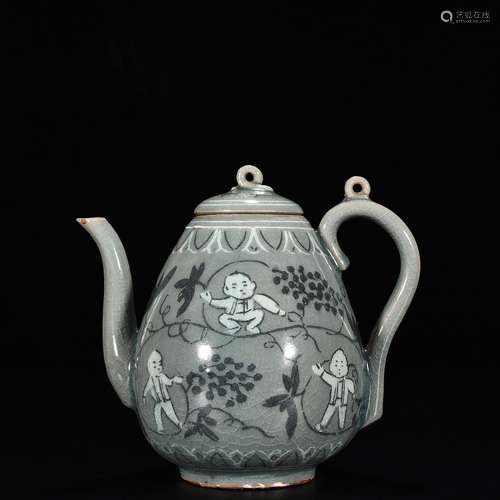 Korea YingXiWen pear-shaped ewer porcelain Mosaic grapes18 c...