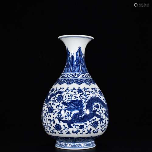 Blue and white floral dragon okho spring bottle34 cm wide 20...