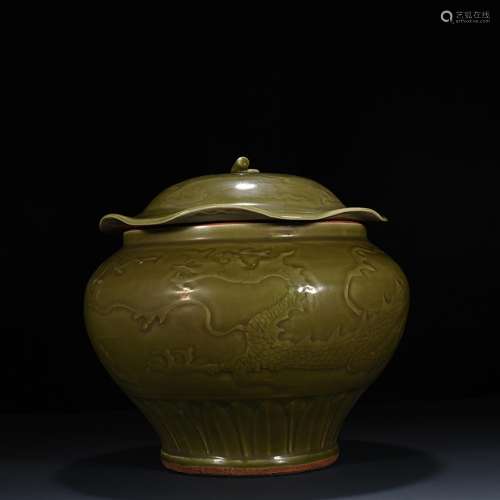 Longquan celadon pot carved dragon lotus leaf 30 * 35, 2400 ...