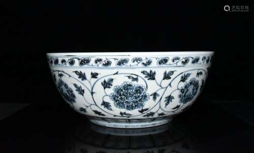 Blue and white tie peony grain bowl x42.2 16.8 cm was 1800