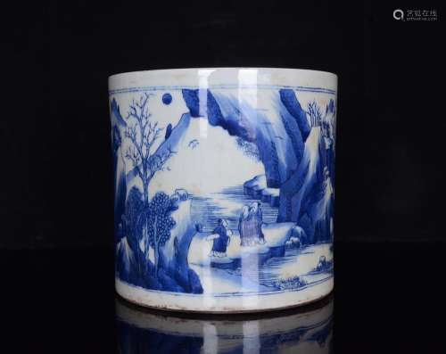 Blue and white window landscape character pen container;18 x...