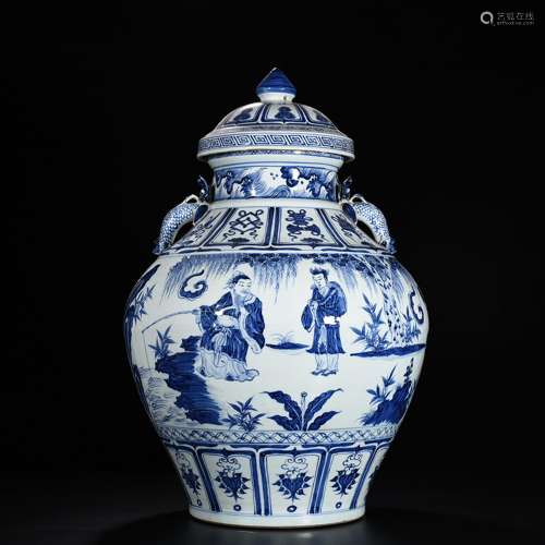 Blue and white Wen Wangfang virtuous character lines cover t...