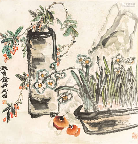 朱屺瞻 花卉 镜片